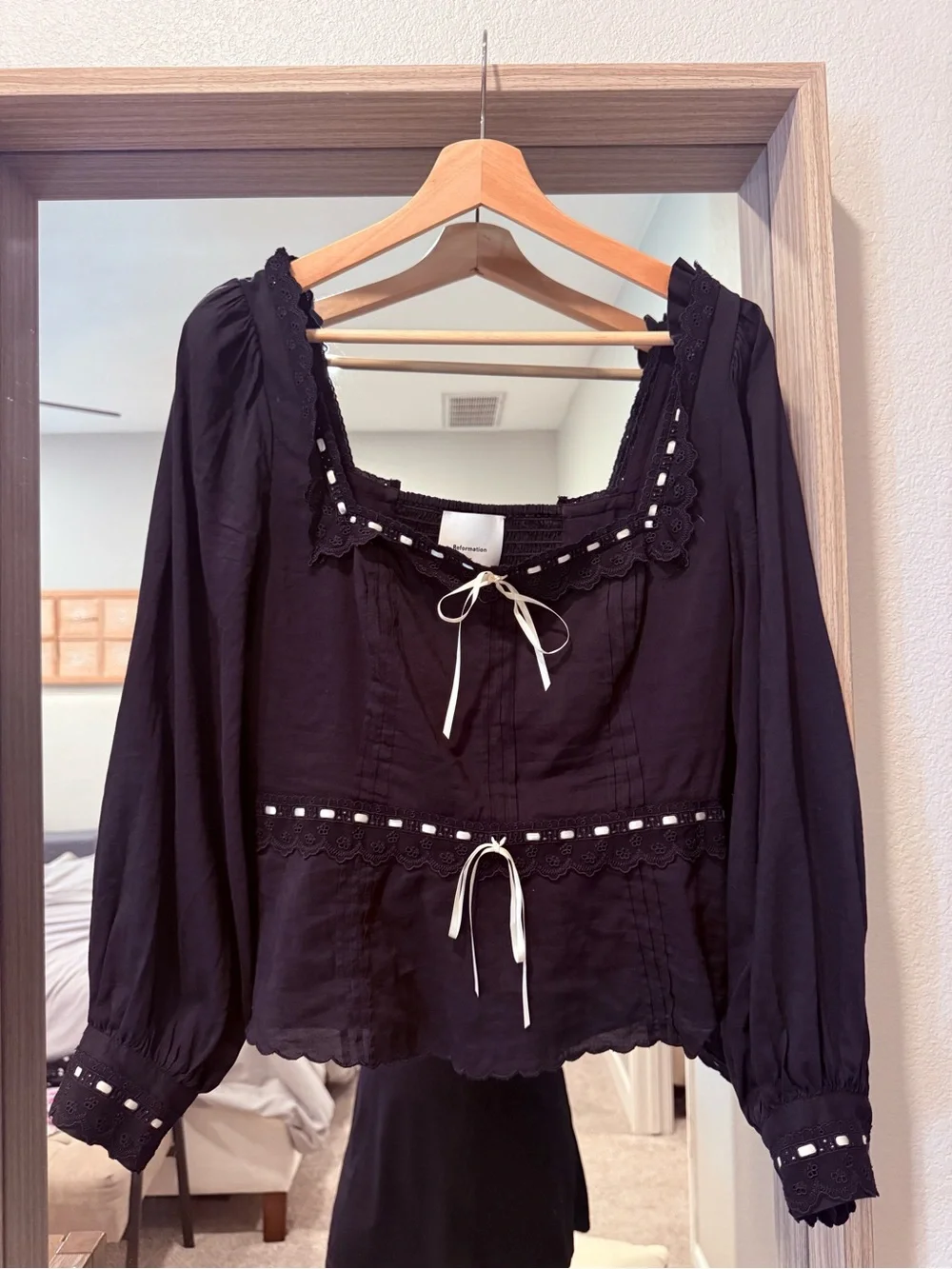 Reformation Haisley Black Square-Neck Top: Size 8